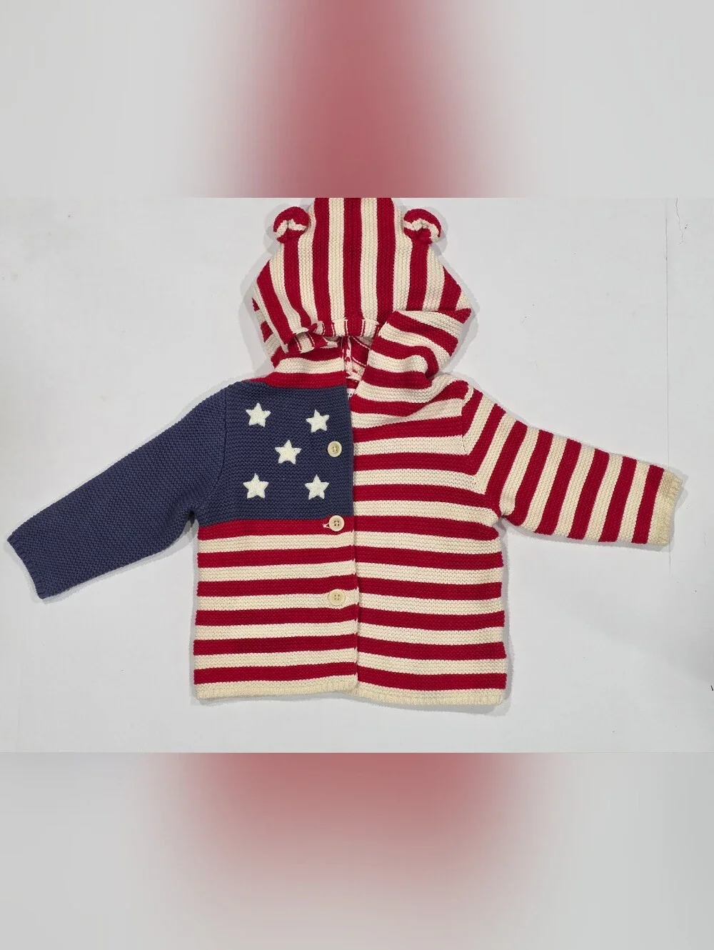 GAP Red White and Blue Striped American Flag Knit Hoodie